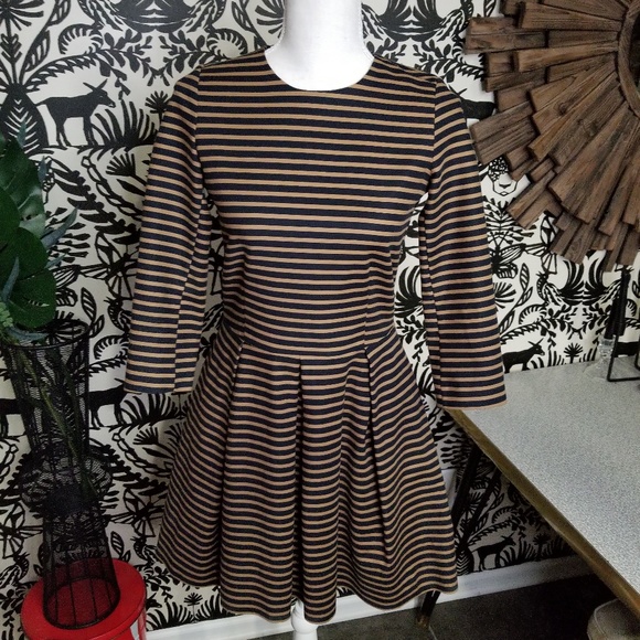 GAP Navy & Tan Stripe A-Line Dress Sz 0 - Picture 3 of 6
